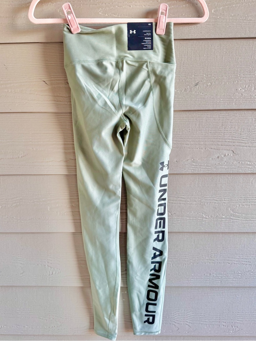 Under Armour Womens Sage Green Performance Leggings with Side Logo